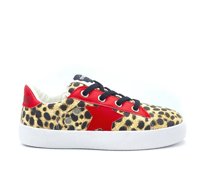 Gavyn leopard print leather upper with a red star and accents_side shot